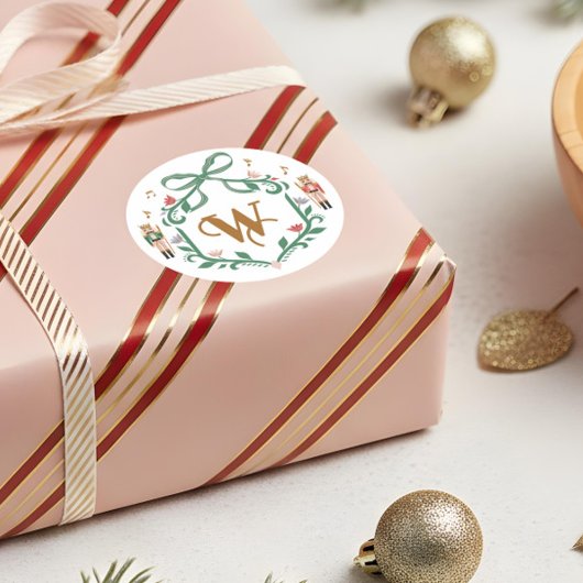 Grappige Kerst Notenkraker Monogram Crest Bow Ronde Sticker