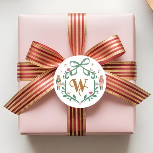 Grappige Kerst Notenkraker Monogram Crest Bow Ronde Sticker