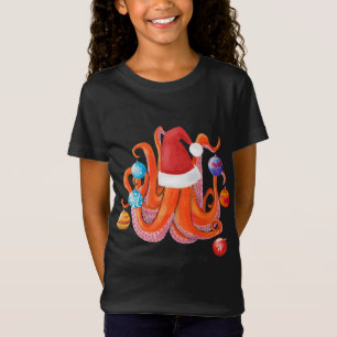 Grappige Kerst Octopus Santa Hoed Kerstboom T-shirt