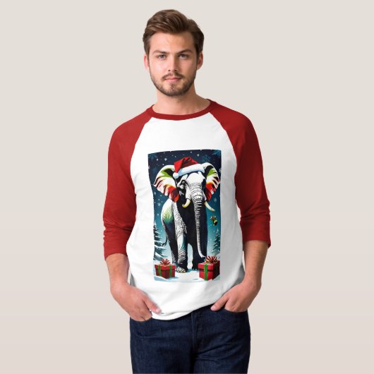 Grappige kerst olifant in Santa Hat T-shirt (Voorkant volledig)