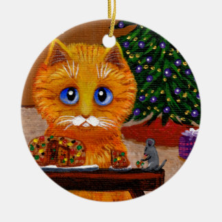 Grappige Kerst Oranje Kat Kunst Creationarts Keramisch Ornament