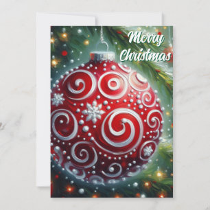 Grappige kerst ornament rood wit wervelingen feestdagenkaart