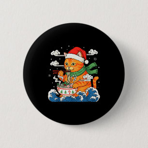 Grappige Kerst Ramen Kat Eet Noedels Japans Ronde Button 5,7 Cm