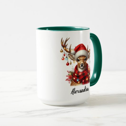 Grappige kerst rendier mok, gepersonaliseerde naam mok (Voorkant rechts)