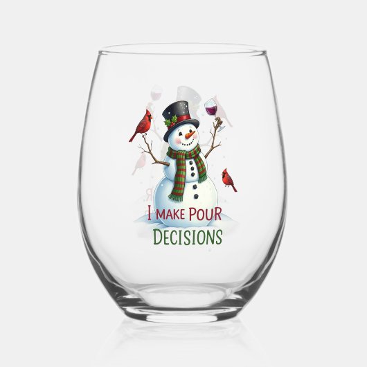 Grappige kerst sneeuwpop vakantie Stemless Wijnglas Zonder Voet (Voorkant)