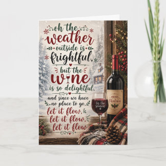 Grappige Kerst Wijn Laat het Stromen Vakantiewensk Feestdagen Kaart