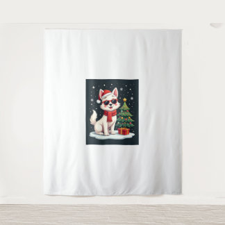 Grappige Kerst Zonnebril Hond met Kerstboom C Wandkleed