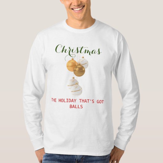 Grappige kerstballen t-shirt (Voorkant)