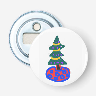 Grappige Kerstboom Button Flesopener