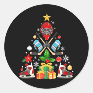 Grappige Kerstboom IJshockeyspelers Kerstmis Ronde Sticker