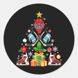 Grappige Kerstboom IJshockeyspelers Kerstmis Ronde Sticker