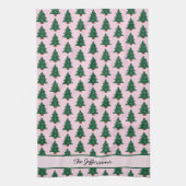 Grappige kerstboom in roze linten theedoek (Verticaal)