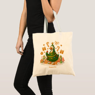 Grappige kerstboomgans Vakantie Tote Bag