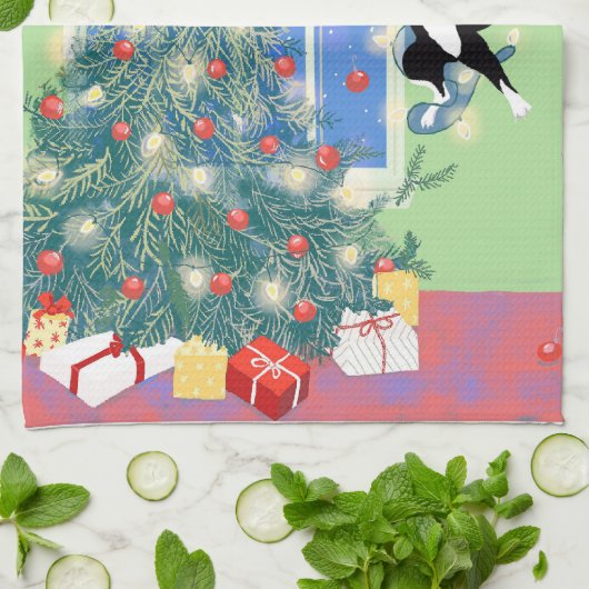 Grappige kerstboomkat theedoek (Gevouwen)