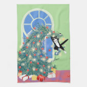 Grappige kerstboomkat theedoek (Verticaal)