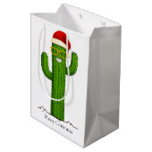 Grappige kerstcactus met kerstmuts en -bril medium cadeauzakje (Achterkant Gekanteld)