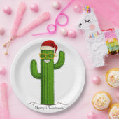 Grappige kerstcactus met kerstmuts en -bril papieren bordje (Feest)