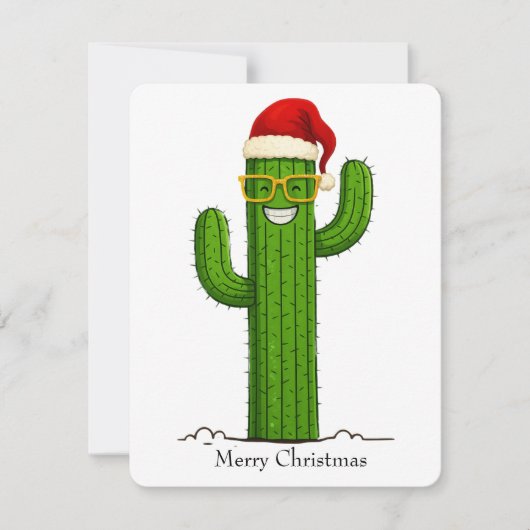 Grappige kerstcactus met kerstmuts en -bril RSVP kaartje (Voorkant)
