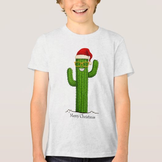 Grappige kerstcactus met kerstmuts en -bril Tri-Blend shirt (Voorkant)