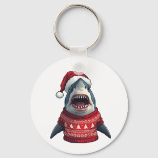 Grappige Kersthaai Horrorsweater T-Shirt Sleutelhanger