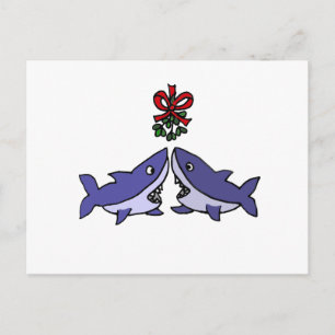 Grappige Kersthaai Mistletoe Liefde Feestdagenkaart