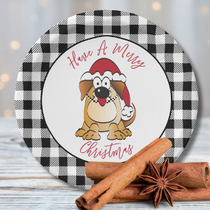 Grappige Kersthond Cartoon Santa Hat Vakantie Papieren Bordje