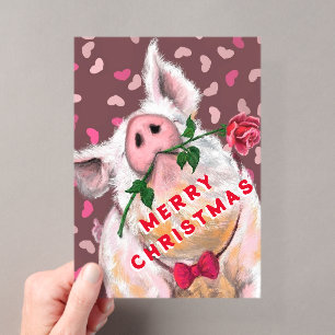 Grappige Kerstkaart Heer Pijp met Roos Acryl Uitnodigingen
