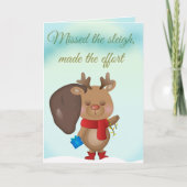 Grappige kerstkaart met een slaperige rendier feestdagen kaart (Voorkant)