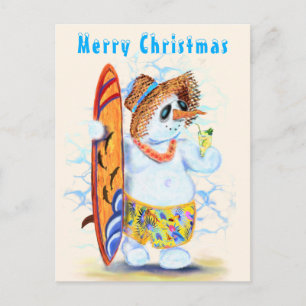 Grappige kerstkaart met Summer Snowman Surfer Briefkaart