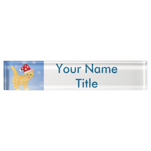 Grappige Kerstkat Custom Desk Naam Bord Naambordje (Voorkant)