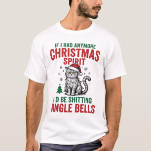 Grappige Kerstkat Geest Vintage Gravure Ontwerp T-shirt