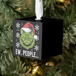 Grappige Kerstkat Iew Mensen Meowy Kattenliefhebbe Kubus Ornament