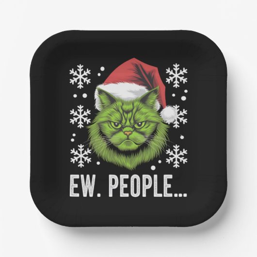 Grappige Kerstkat Nieuwe Mensen Meowy Kattenliefhe Papieren Bordje (Voorkant)