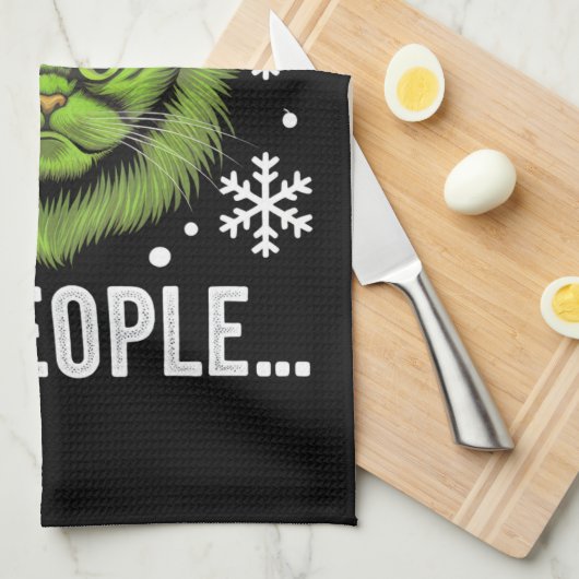 Grappige Kerstkat Nieuwe Mensen Meowy Kattenliefhe Theedoek (Quarter Fold)