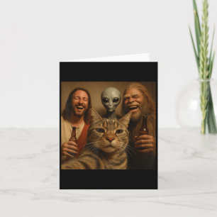 Grappige Kerstkat Selfie Bigfoot Een Alien &verste Kaart
