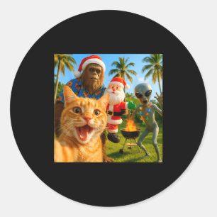 Grappige Kerstkat Selfie Met Bigfoot & Buitena Ronde Sticker