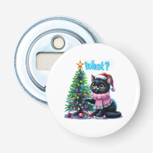 Grappige Kerstkat Wat met Boom Sticker Button Flesopener