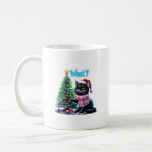 Grappige Kerstkat Wat met Boom Sticker Koffiemok