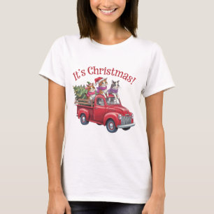 Grappige Kerstkatten in Rode Truck T-shirt