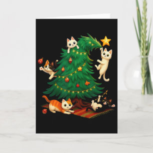 Grappige Kerstkatten Klimmen in Boom Moppige Kat K Kaart