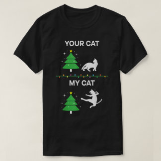 Grappige Kerstkattenboom Meme Jouw Kat vs Mijn Kat T-shirt