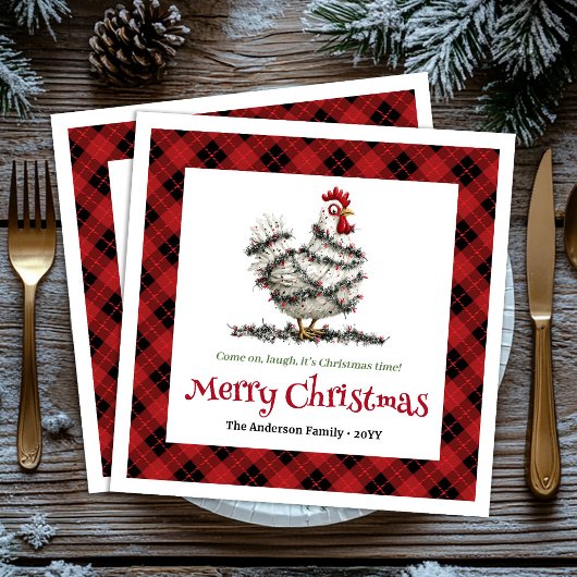 Grappige Kerstkippen servetten aangepaste naam bew