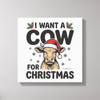 Grappige Kerstkoe Vintage Kersttrui Ontwerp_1 Canvas Afdruk