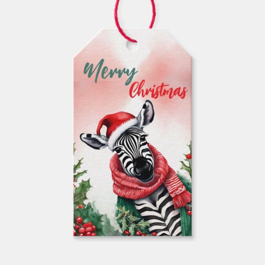 Grappige Kerstkrans Cute Zebra kerstman Cadeaulabel (Voorkant)