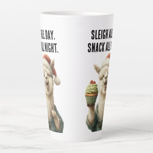 Grappige kerstlama – Sleigh & Snack Latte Mok (Voorkant)