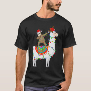 Grappige Kerstlichten Dabbing Luiaard Rijdt Lama C T-shirt