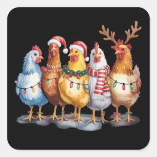 Grappige Kerstlichten Kippen Boerderij Dier Xmas  Vierkante Sticker