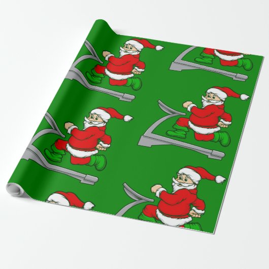 Grappige kerstloopband kerstman cadeaupapier (Uitgerold)