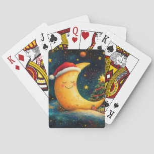 Grappige Kerstmaan Melkweg Viering Pokerkaarten