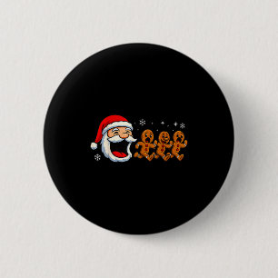 Grappige Kerstman achtervolgt Kerstkoek Gingerbrea Ronde Button 5,7 Cm
